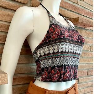 Poetry Paisley Halter Tie Crop Top
